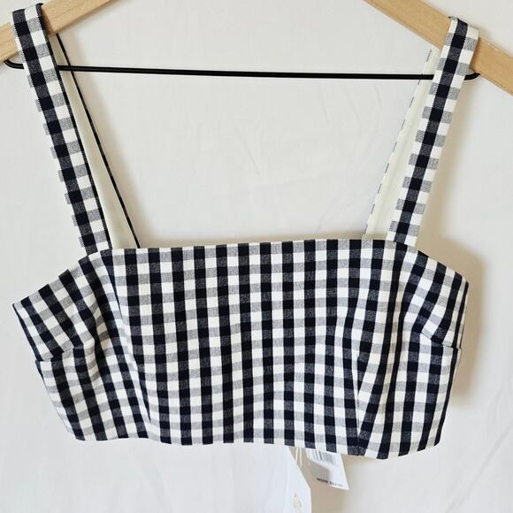 NWT WAYF Carlotta Navy Gingham Crop Top Size S | Blue & White Summer Tank - Picture 3 of 5